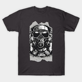 Sonorous Sentinel, Gas Mask Headphones Greyscale T-Shirt